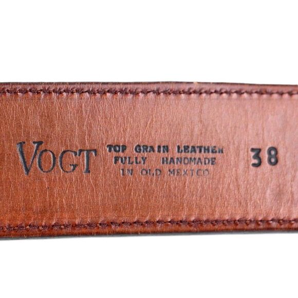 VOGT+ANACORTES BRASS BUCKLE BROWN LEATHER 1.5"Wd CASUAL MEN'S BELT Sz 38 (G94 - Picture 8 of 12